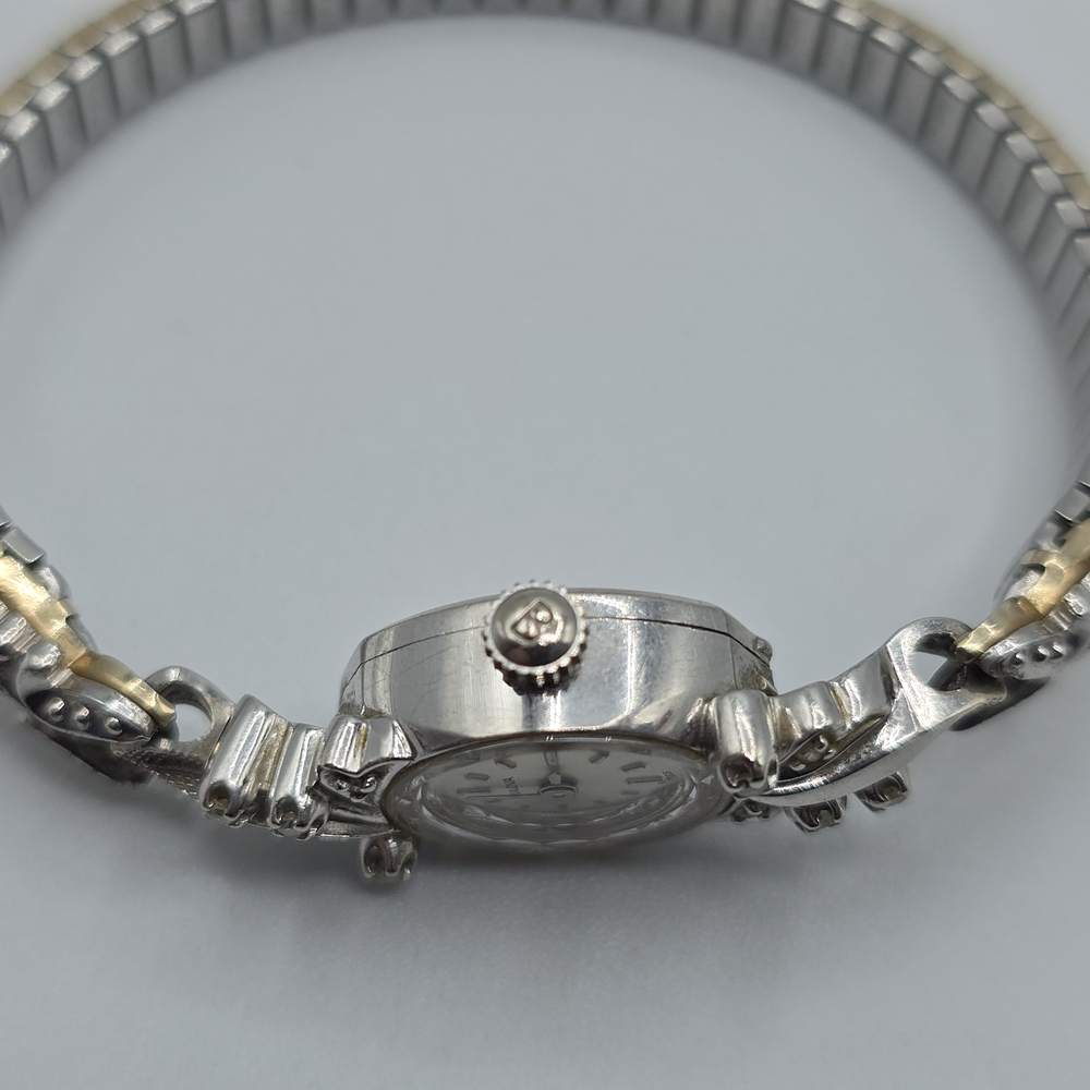 VTG 1971 Bulova Swiss 14K White Gold Case Ladies Watch Diamond Accent Manual - Picture 5 of 16